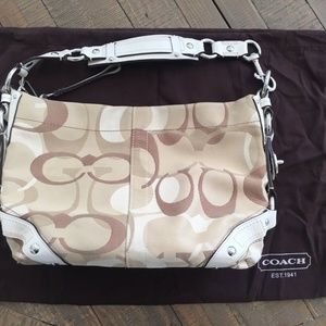Coach Cream And Gold Signature Logo Handbag